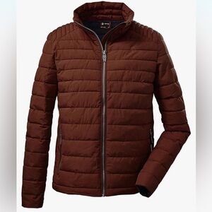 Deep Brown Quilted Puffer Jacket with Stand-Up Collar
